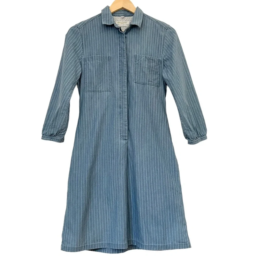 Levi’s Made & Crafted Light Blue Dotted Denim Shirt Dress With Pockets - Picture 3 of 16